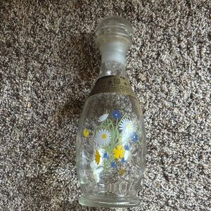 Vintage Floral Glass Decanter with Blue and Yellow Accents